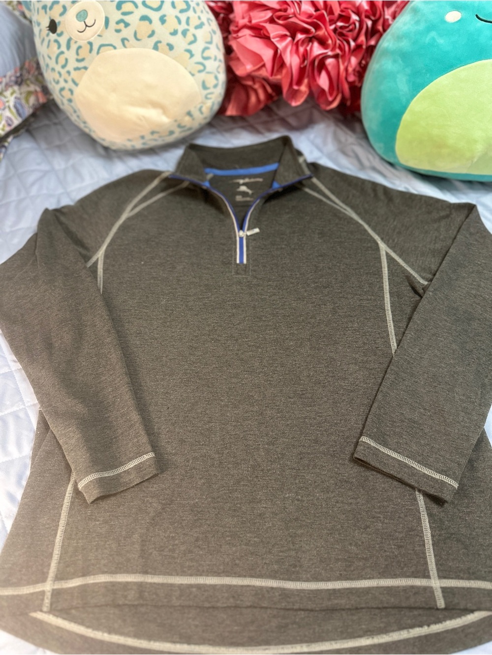 Tommy Bahama Men’s Quarter-Zip Performance Sweater - Dark Gray- Size Medium